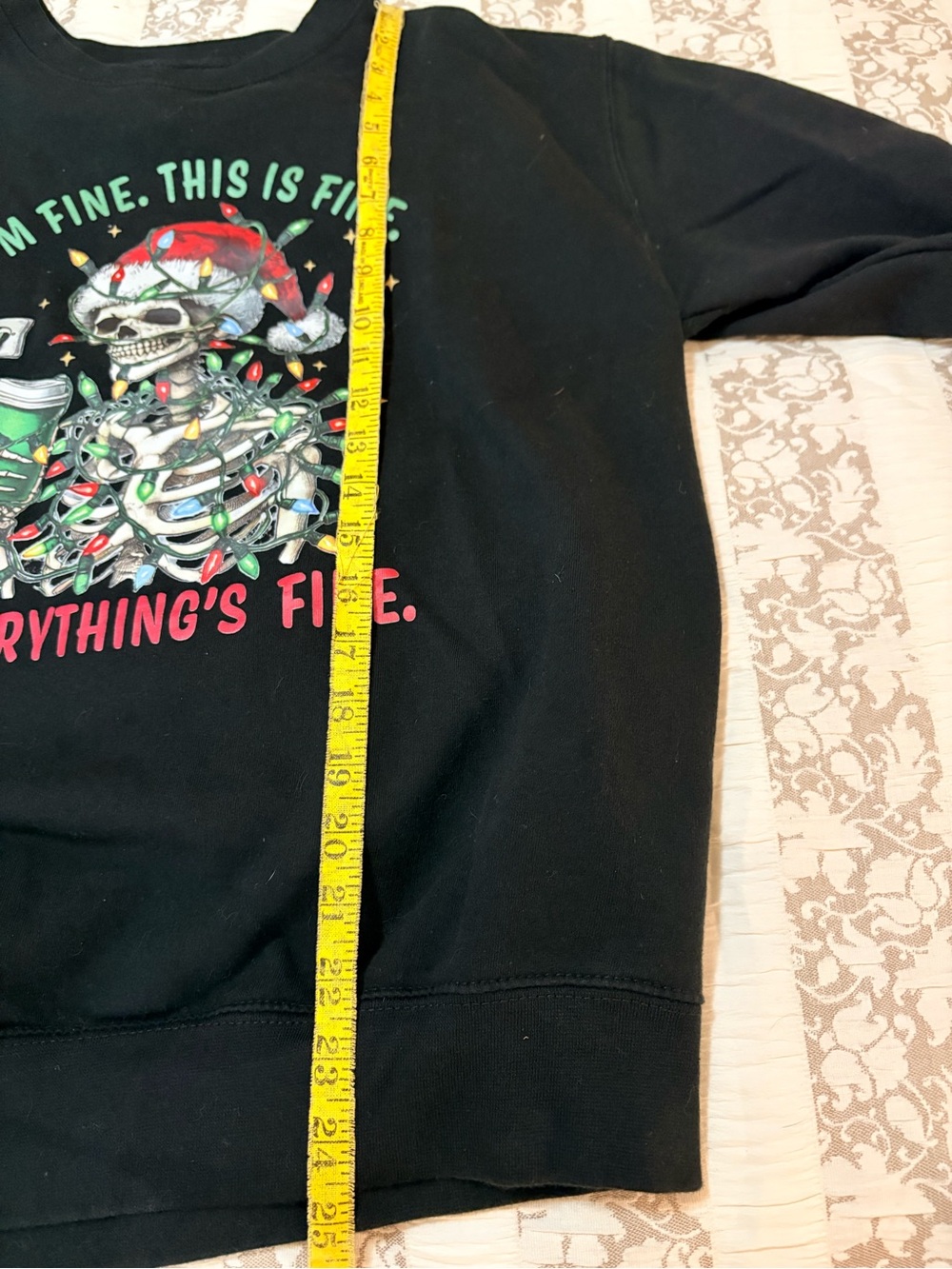 Black Holiday Skull Graphic Sweater - "Everything's Fine", size M - Picture 6 of 6